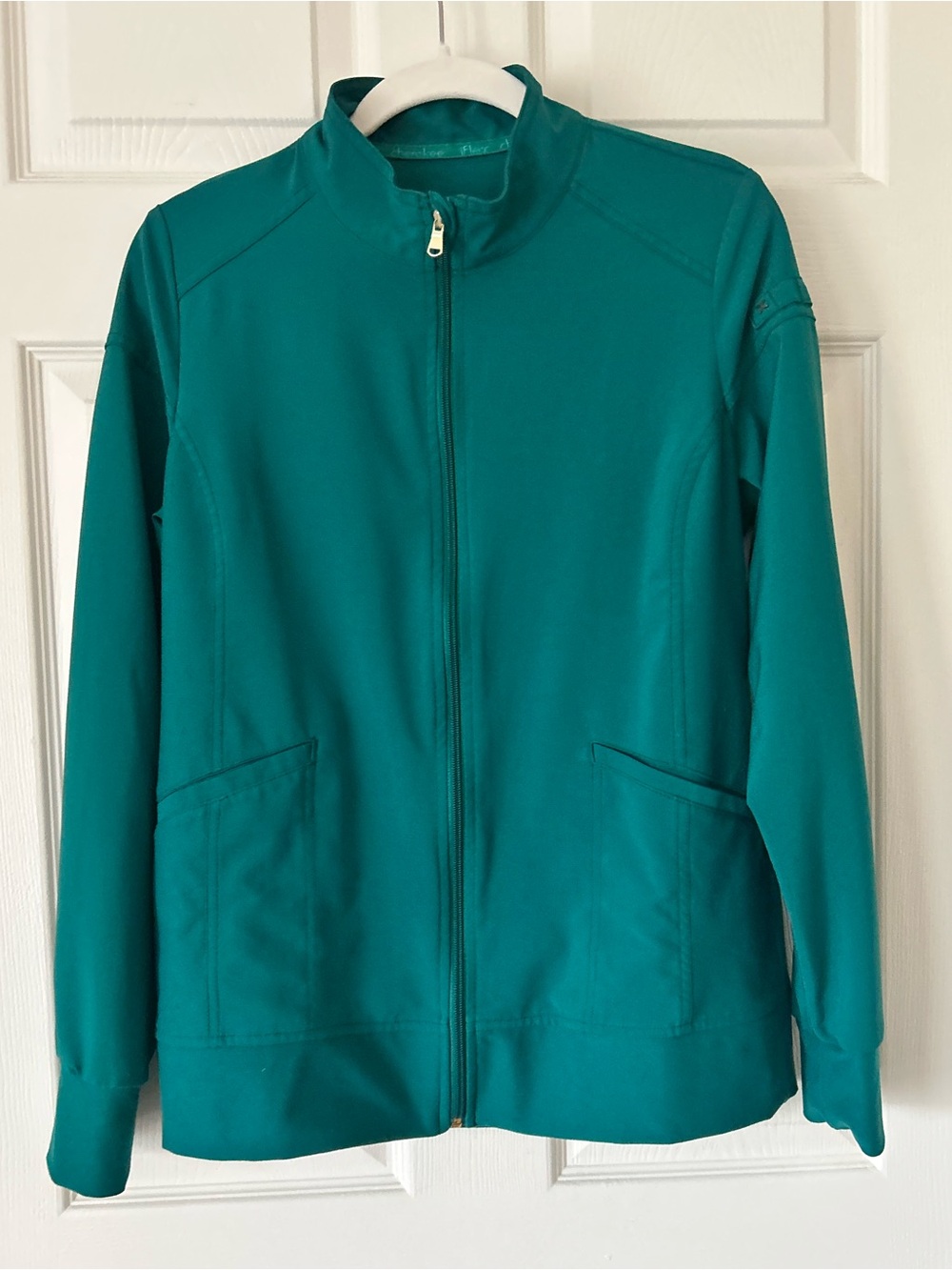 Cherokee iFlex Hunter Green Scrub Jacket for Women 2 Pocket Zip Front Sz Small
